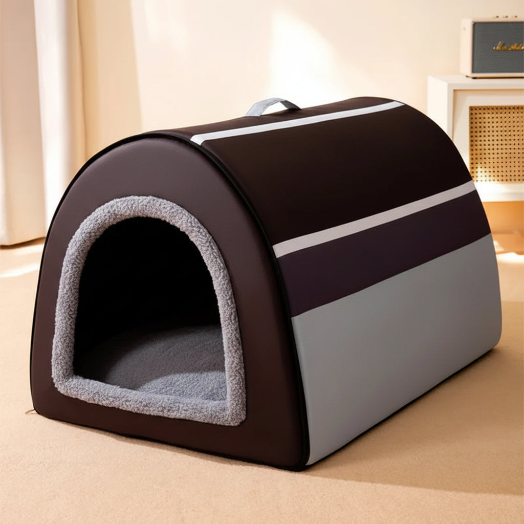 Large Dog House Winter Warm Insulated Outdoor Dog Kennel for Extra Big Dogs Weatherproof Heated Pet Shelter with Removable Roof Gray/brown