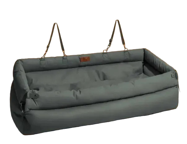 Dog Luxury Car Seat Bed Double Seat Booster with Safety Buckle Faux Leather Travel Bed - Colour: dark grey