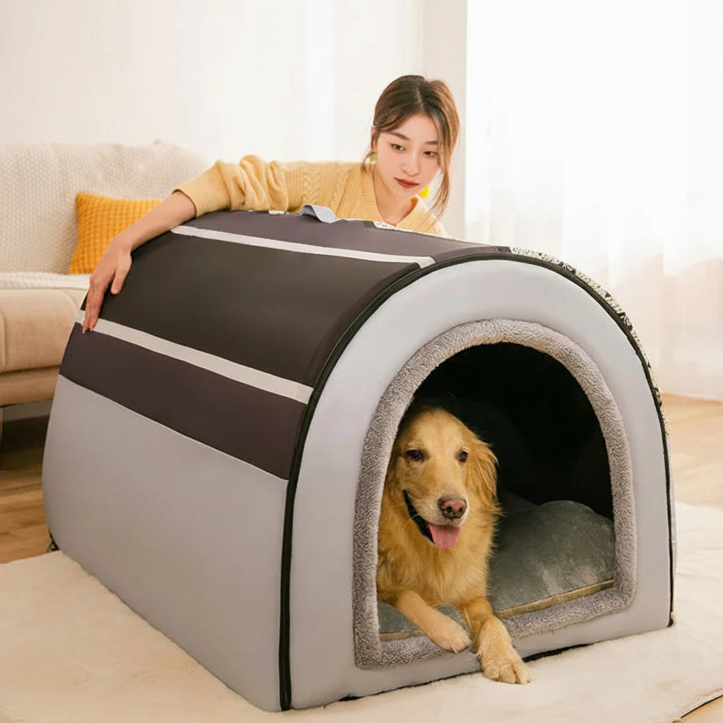 Large Dog House Winter Warm Insulated Outdoor Dog Kennel for Extra Big Dogs Weatherproof Heated Pet Shelter with Removable Roof Gray/brown