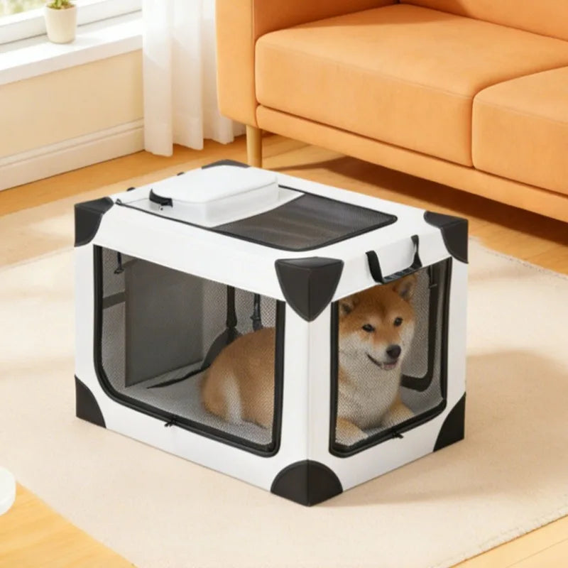 Pet Portable Foldable Dog Travel Cage with Zipper Closure - Red