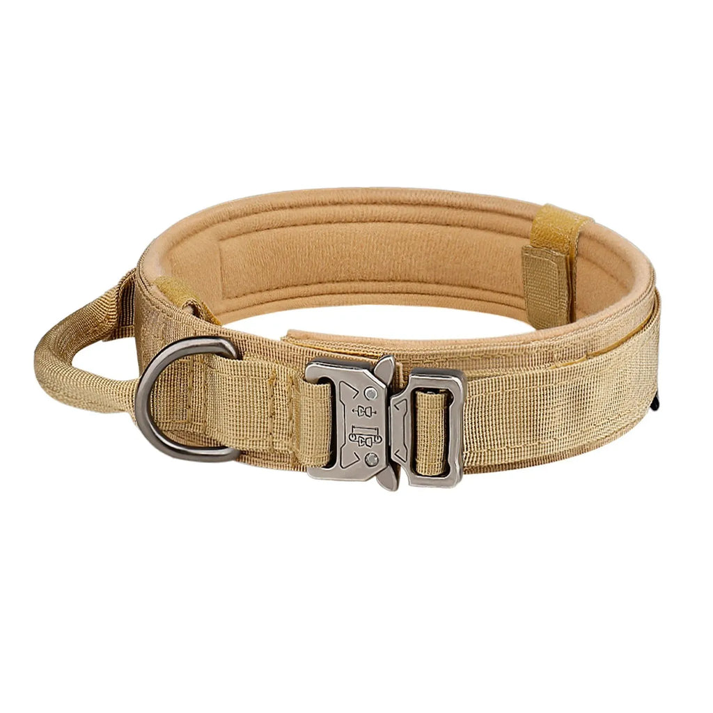 Pet Tactical Nylon Dog Collar with Metal Buckle For Medium to Large Dogs - Khaki