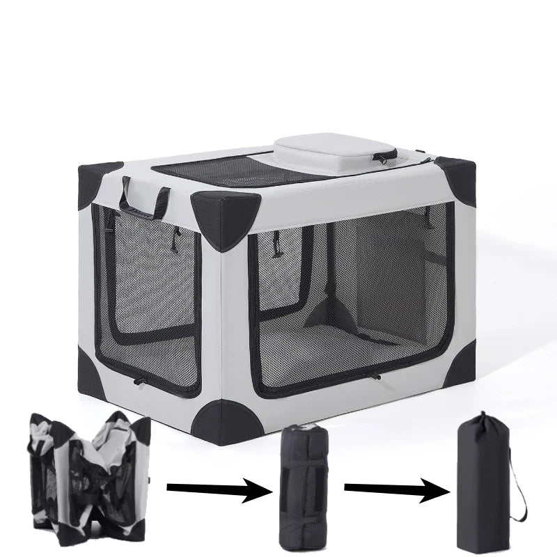 Pet Portable Foldable Dog Travel Cage with Zipper Closure - Beige