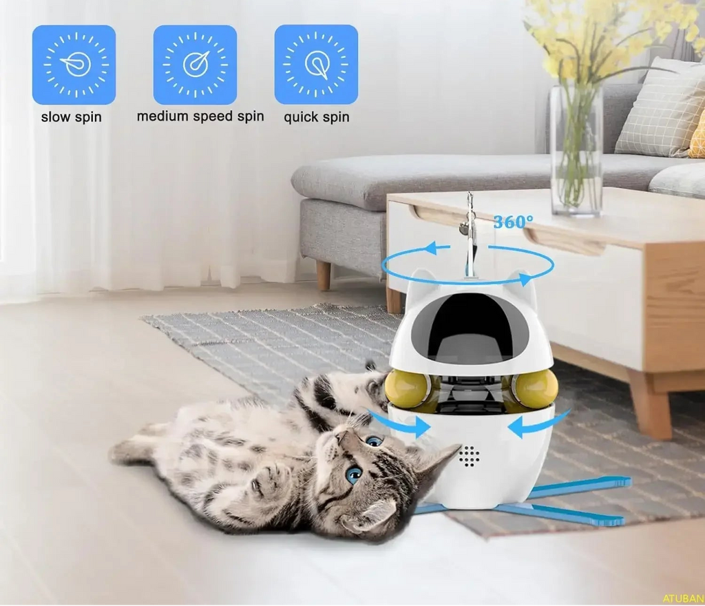 Interactive Cat laser Toy, Electric Rotating Ball with Feather and Multi Mode Play
