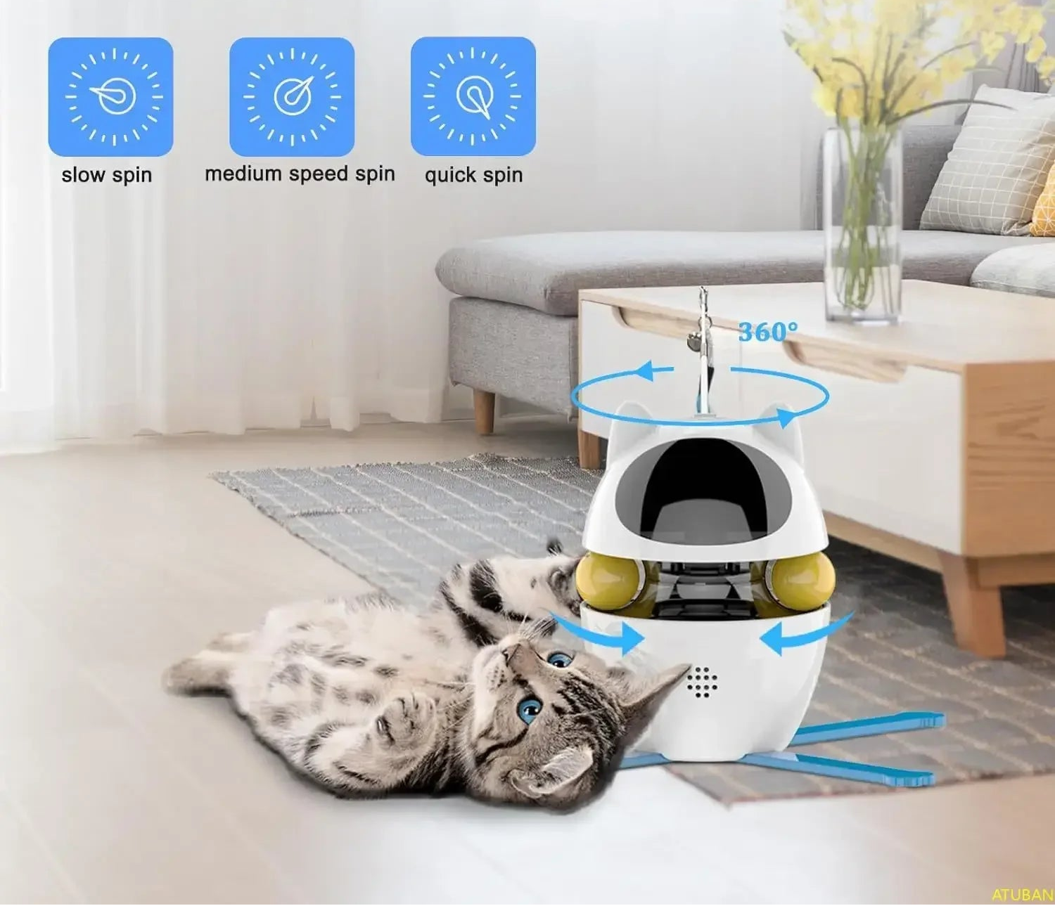Interactive Cat laser Toy, Electric Rotating Ball with Feather and Multi Mode Play