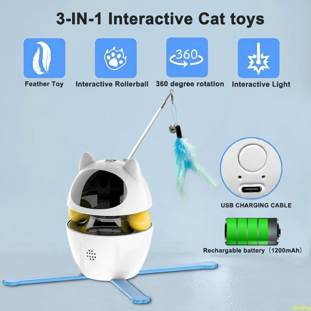 Interactive Cat laser Toy, Electric Rotating Ball with Feather and Multi Mode Play