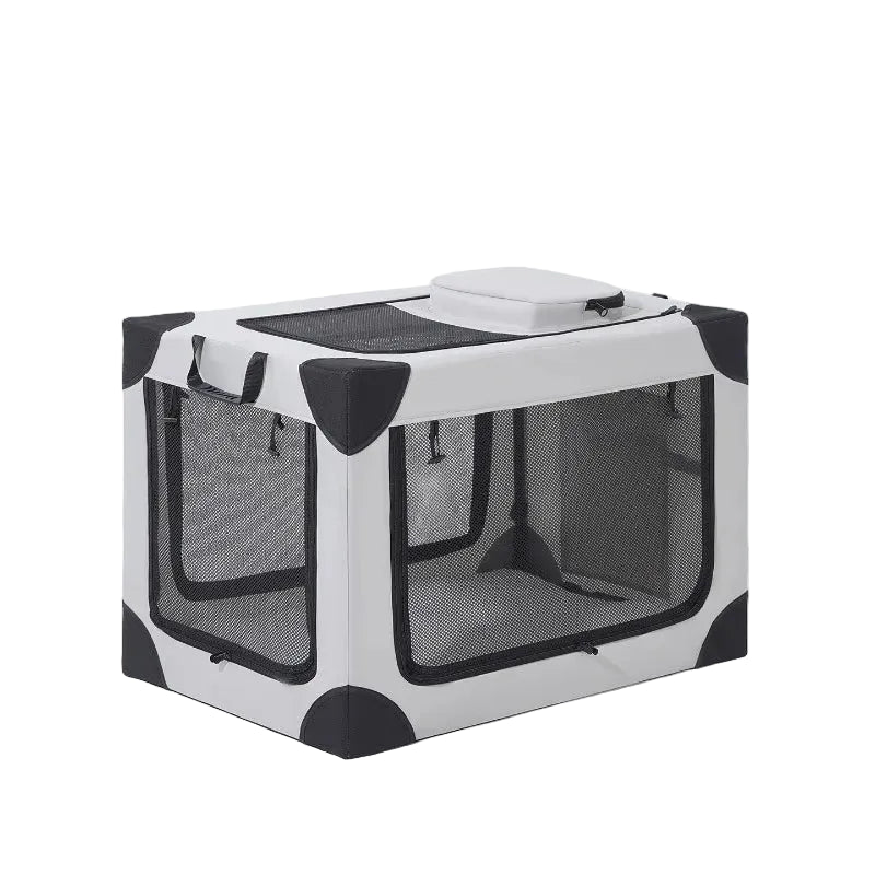 Pet Portable Foldable Dog Travel Cage with Zipper Closure - Grey