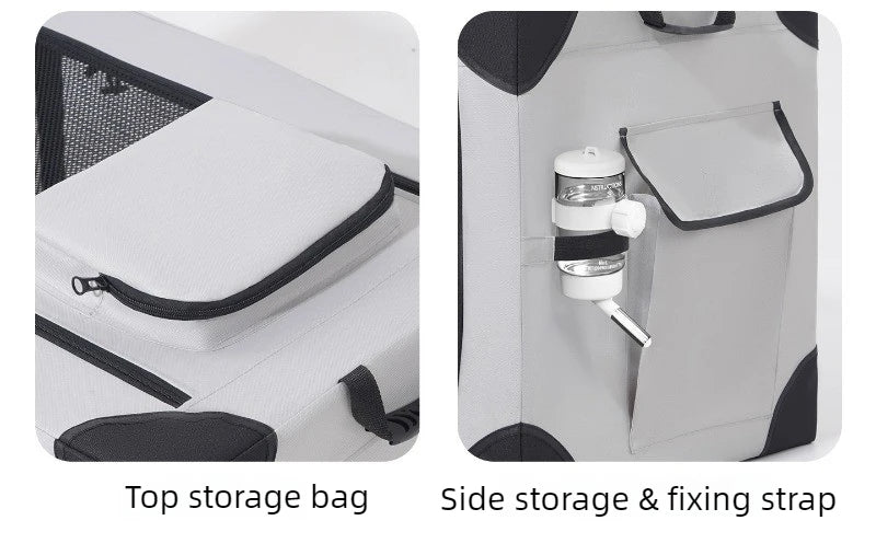 Pet Portable Foldable Dog Travel Cage with Zipper Closure - Grey