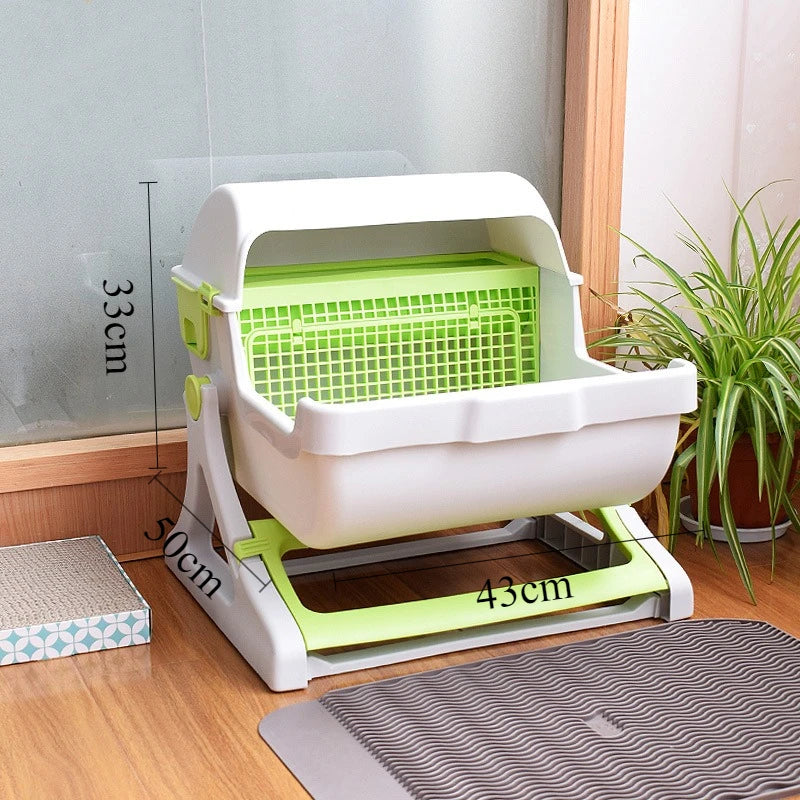 Pet Semi-Enclosed Cat Litter Box with Sifting Mesh Screen