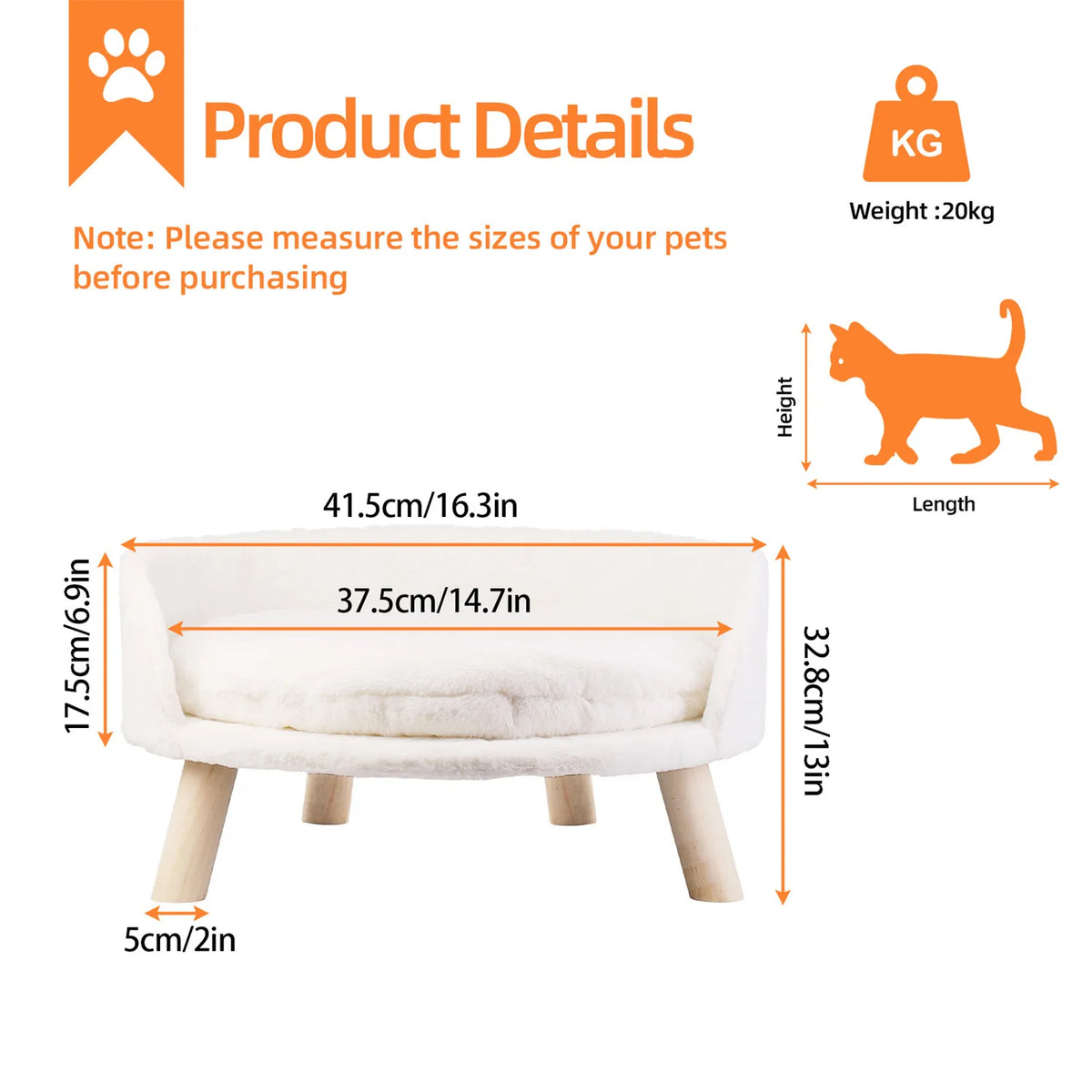 Pet Couch Bed Wooden White Small