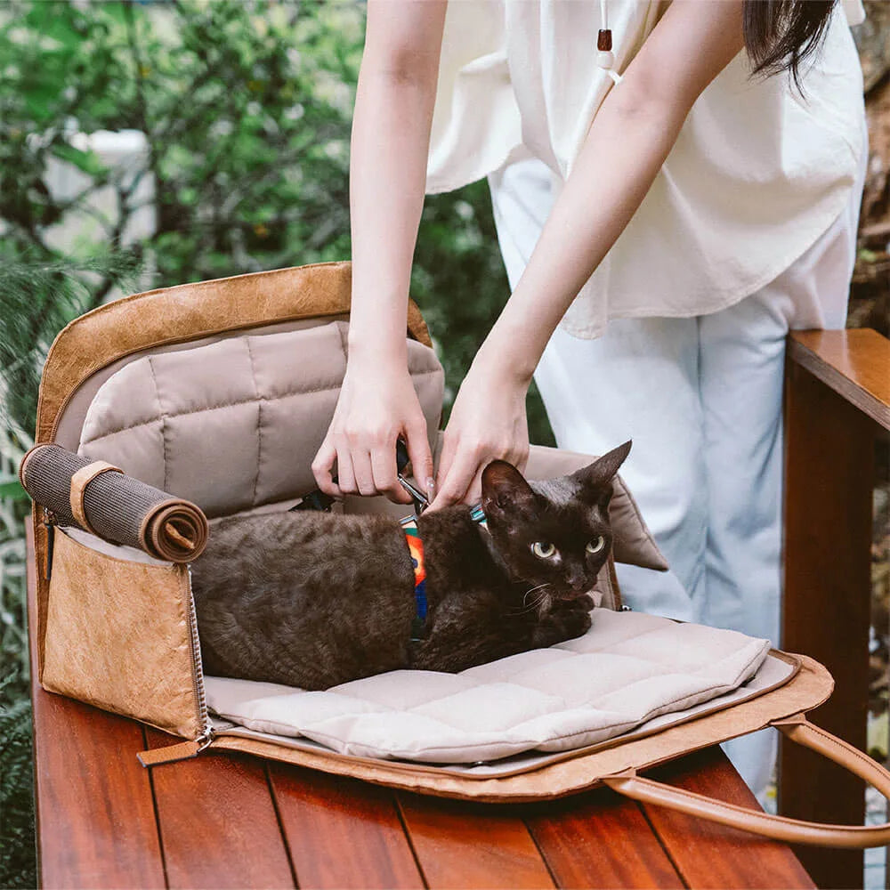 Pet Carrier Bag for Small Dogs up to 6kg Windproof Leather Brown