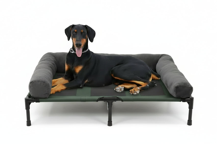 Elevated Pet Bed for Dogs and Cats with Detachable Bolster Breathable Summer Lounger Indoor and Outdoor - Grey/Black/Green