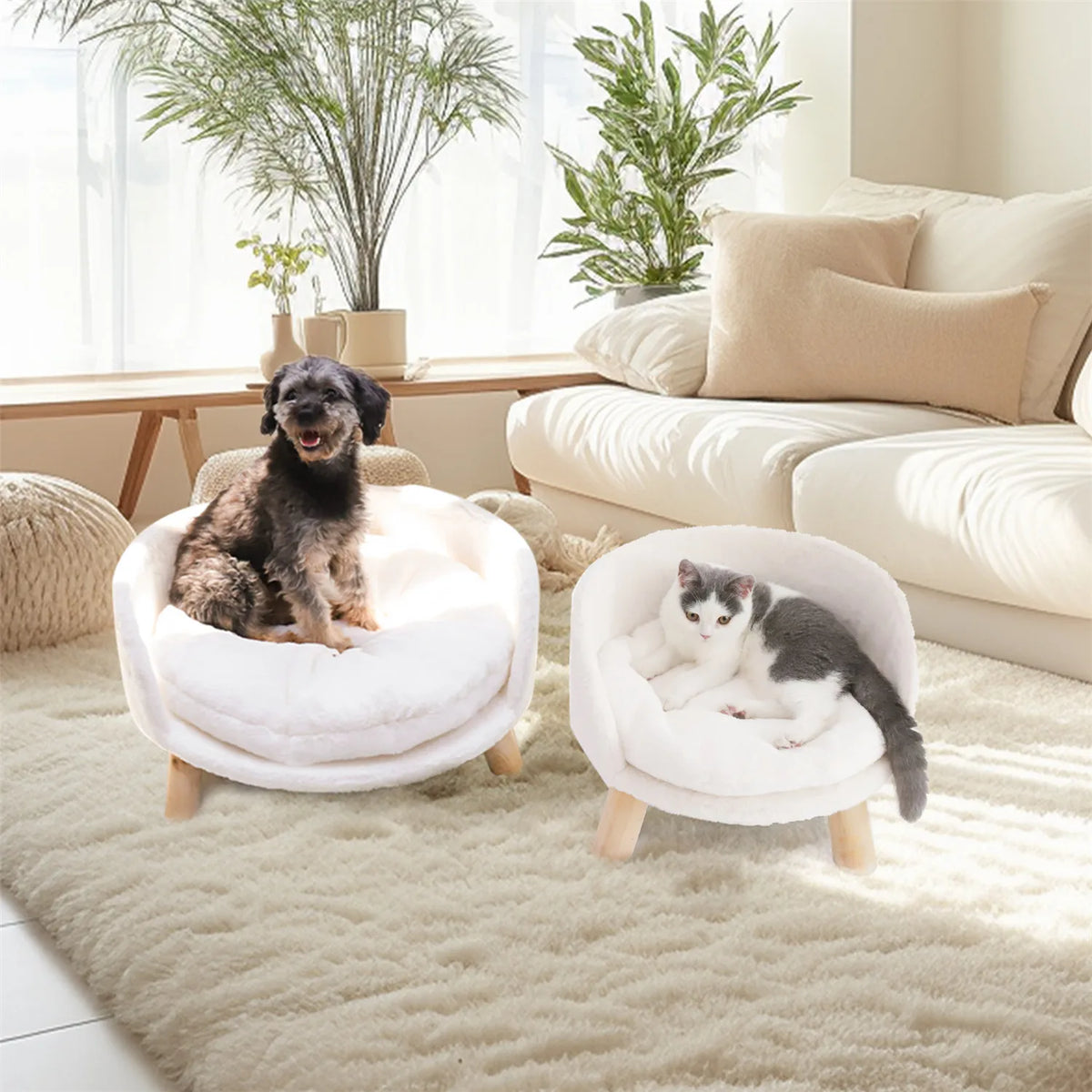 Pet Couch Bed Wooden White Small
